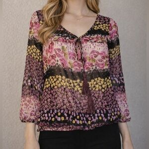 3/$30 VTG CATCH MY I Fairycore Floral Sheer Chiffon Smock Blouson Blouse